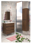 Mobile da Bagno a Terra con Lavabo 100 cm e Specchio Bali Light Noce Scuro      