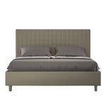 Letto Matrimoniale con Testata e Alzata Comoda Imbottito in Similpelle Sunny Cappuccino Varie Misure