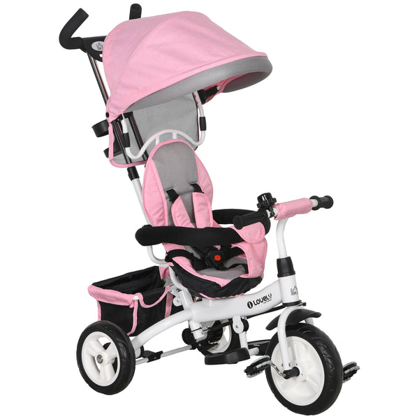 Triciclo Passeggino per Bambini con Maniglione 95x50x106 cm con Cintura di Sicurezza Rosa online