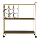 Carrello Black String 79x39,5x82 cm in Ferro e Specchio e PU Oro e Nero      