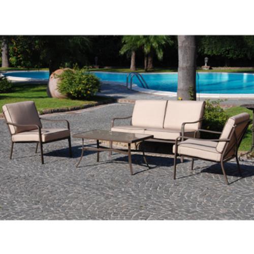 Garten-Lounge-Set aus braunem Eisensofa mit 2 Sesseln und Couchtisch  prezzo