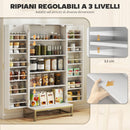 Credenza Cucina Dispensa Autoportante 58x29x119,5 cm con 12 Ripiani su Ante e Ripiani Regolabili in Pannello Truciolare e Acciaio Bianca      