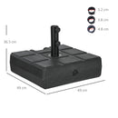 Base per Ombrellone da Giardino 3.5 m con Maniglie 49x49x36,5 cm in HDPE e Acciaio Nero