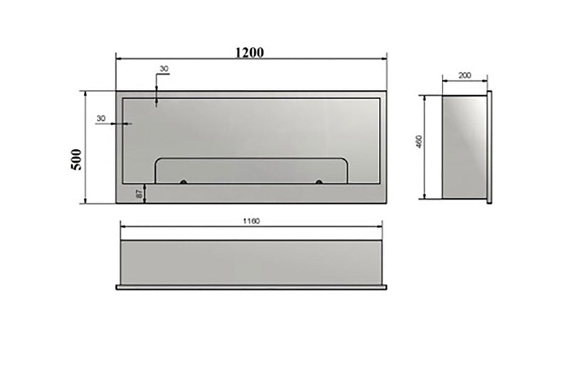 Camino a Bioetanolo da Incasso 120x50 cm Inside 1200 Nero con Vetro