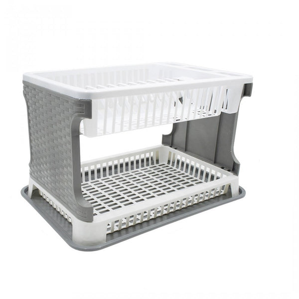 Freistehender Abtropfkorb aus Kunststoff mit 2 Ebenen aus Rattan für Küchenspüle prezzo