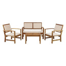 Set Salotto da Giardino Divano 2 Poltrone e Tavolino in Legno con Cuscini Ecrù