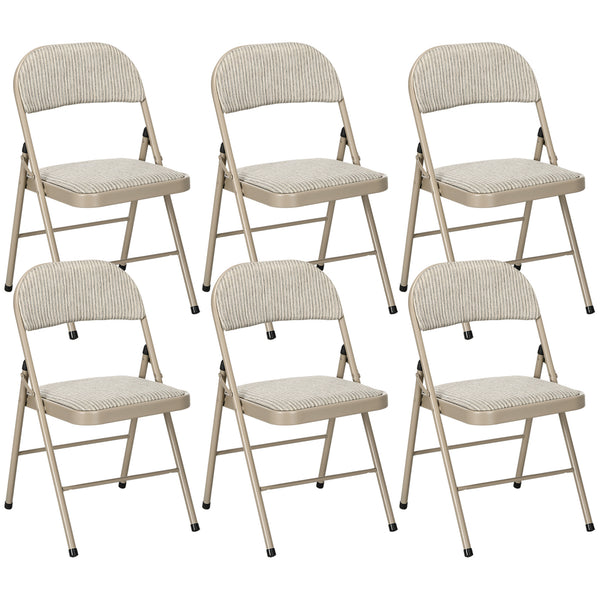 online Set di 6 Sedie Pieghevoli Moderne 45x46x78 cm in Acciaio e Tessuto Effetto Lino Beige