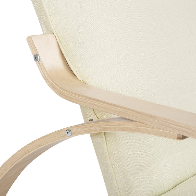 Sedia a Dondolo Poltrona Relax Cotone Beige Schienale e Poggiapiedi Regolabile