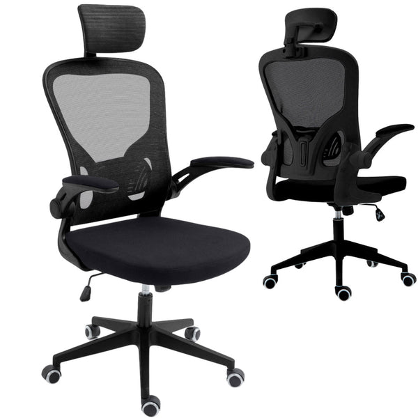 acquista Sedia Direzionale da Ufficio 62x63x119/129 cm Ergonomica con Braccioli Pieghevoli Nera