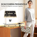 Scacchiera Pieghevole per Scacchi e Dama con Scomparti 38,5x38,5x2,8 cm in Legno e Metallo Bianco e Nero      