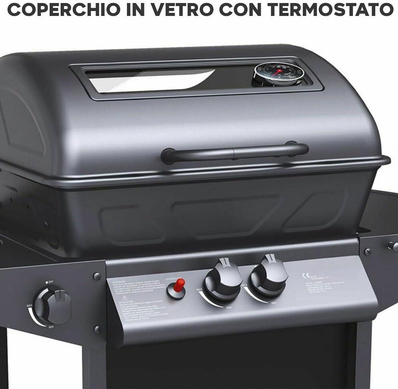 Barbecue a Gas 2,9 kw Alabama Superficie di Cottura in Pietra Lavica Nero  
