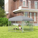 Recinto per Cani Taglia Grande 2,1x1,85x1,5m Tetto in Tessuto Oxford Anti UV Argento e Grigio