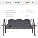 Dondolo da Giardino 3 Posti 208x120x172 cm Tetto Regolabile Portabicchieri e Cuscini Grigio 