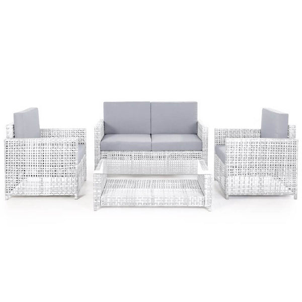 Garden Lounge Set Sofa Tisch 2 Sessel aus weißem Polyrattan Bertozzi Dafne online