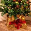Gonna per Albero di Natale a Pacco Regalo 45x45x27,5 cm con 40 LED Bianco Caldo
