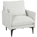 Poltrona da Salotto Imbottita 73x80x80 cm con Cuscino Lombare in Tessuto Effetto Lino Bianco      