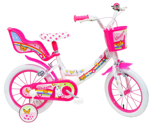 Mädchenfahrrad 14" 2 Bremsen Einhorn Weiß/Rosa prezzo