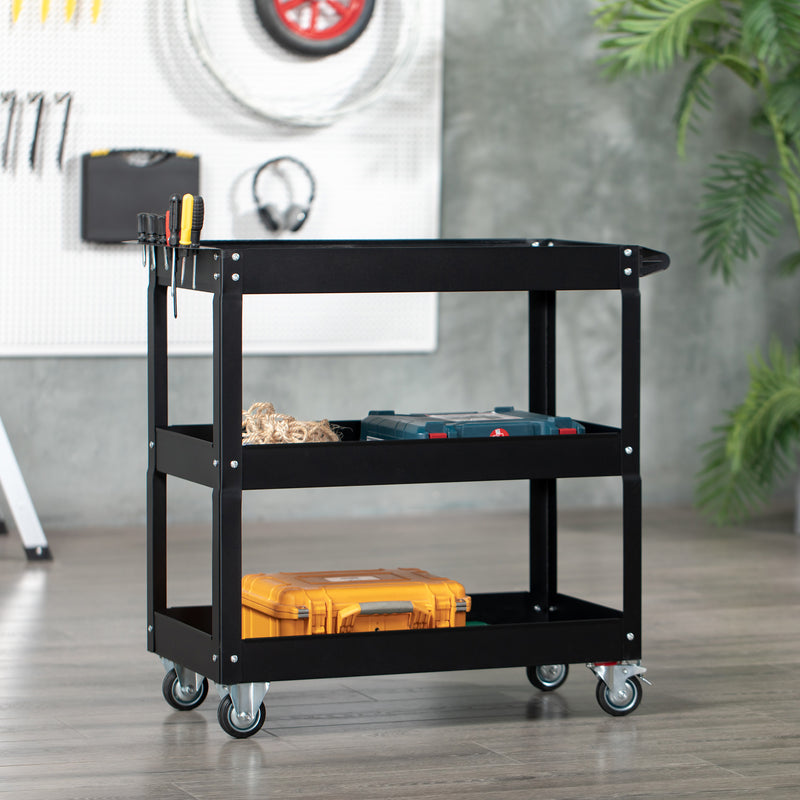Carrello Porta Attrezzi a 3 Livelli 83x35,3x76 cm in Acciaio Nero   
