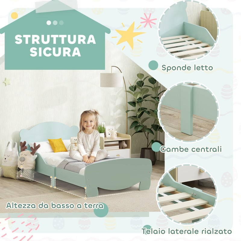 Struttura Letto Singolo per Bambini Orso 143,5x80x55 cm con Sponde Laterali in Legno Verde 