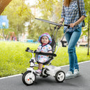 Triciclo per Bambini 105x47x89 cm con Maniglione e Barra di Sicurezza Bianco e Nero   