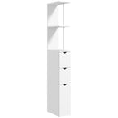 Colonna Bagno con Armadietto, Ripiani e Cassetti, in Legno, 15x33x136.8 cm, Bianco      