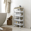 Carrello da Cucina a 5 Livelli 39,5x24x82 cm con 4 Cesti Estraibili in PP e Legno Bianco  
