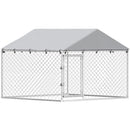 Recinto per Cani da Esterno 200x200x150 cm con Tetto in PE Anti-UV Impermeabile in Acciaio Zincato Argento      
