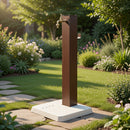 Fontana Decorativa da Esterno con Base in Cemento e Rubinetto in Ottone45x45x97 cm Effetto Corten