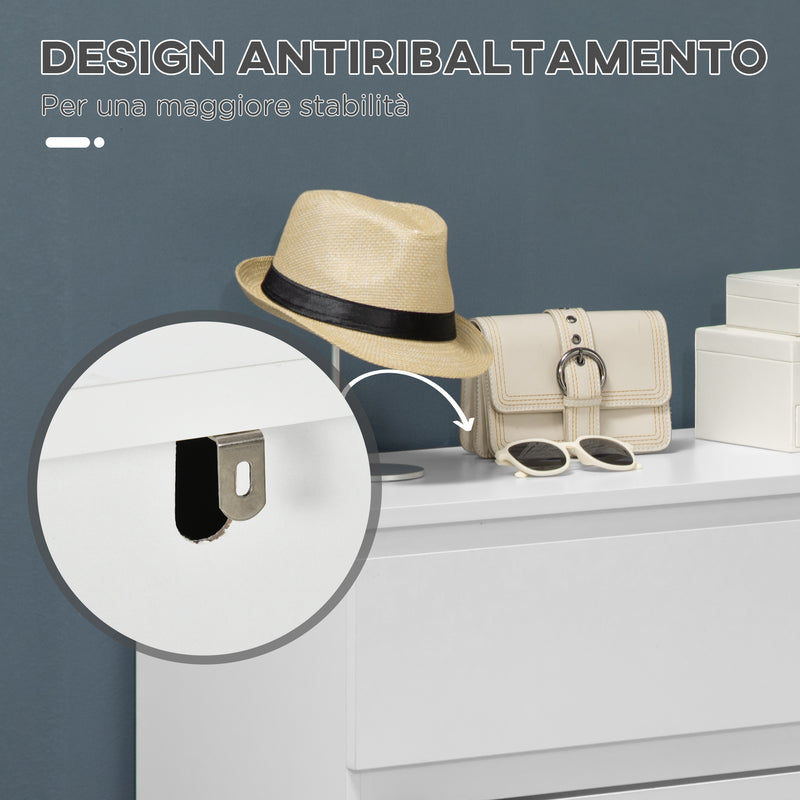 Cassettiera 3 Cassetti Moderna senza Maniglie per Camera e Soggiorno 80x39x73 cm Laccato Bianco      