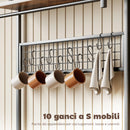 Mobile Scaffale Cucina 80x42x162 cm con Prese e LED Pannello in Metallo con 10 Ganci 5 Ripiani e Cestello Marrone Rustico      