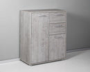 Armadietto Multiuso 3 Ante 2 Cassetti 87,6x35,3x72 cm in Truciolare Nobilitato Cemento