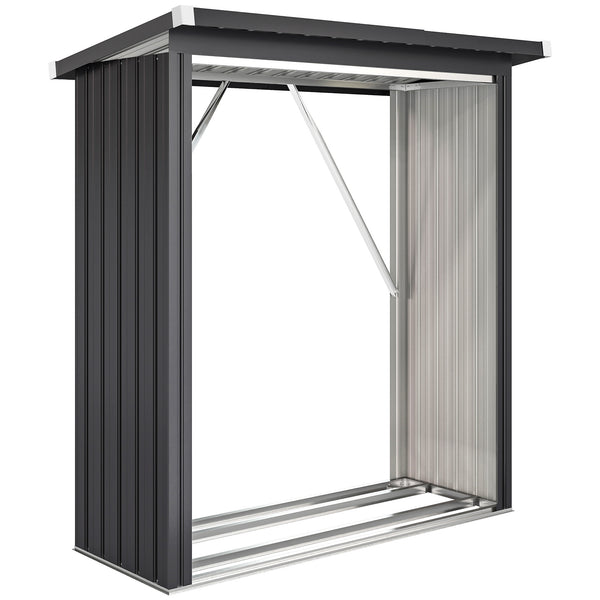 Capanno Portalegna 150x66.5x150 cm Base Rialzata e Tetto Inclinato in Acciaio Grigio Scuro sconto