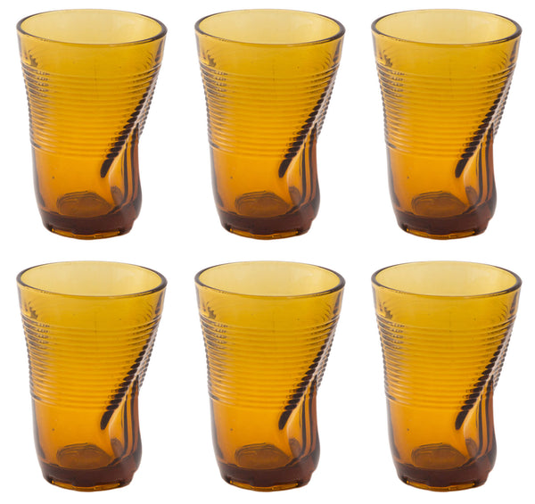 online Set 6 Crumpled Glasses 34 cl Ø8 cm aus Kaleidos Amber Pressed Glass