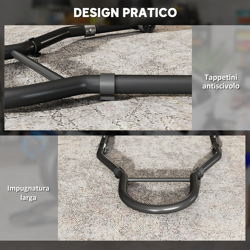 Set 2 Cavalletti Alzamoto Regolabili a Triangolo con Rotelle e Forcelle a U e L in Acciaio Nero   