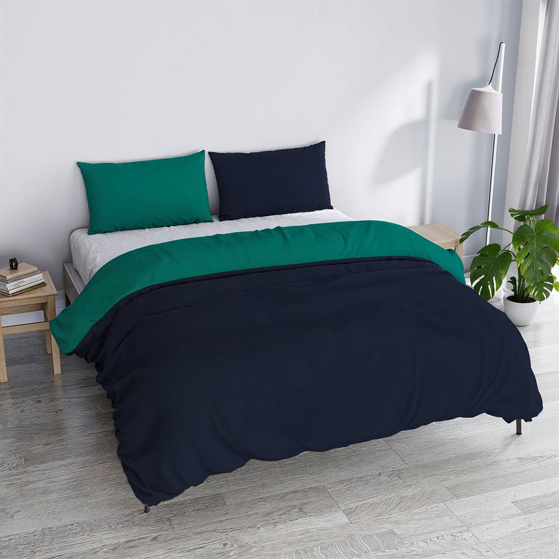 Copripiumino con Sacco e Federe in Tinta Unita Double Face Linea Vera Blu Scuro e Acqua