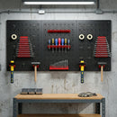 Set 3 Pannelli Porta Attrezzi da Parete 60x40x2 cm con 9 Supporti e 16 Ganci in Acciaio Nero e Rosso      