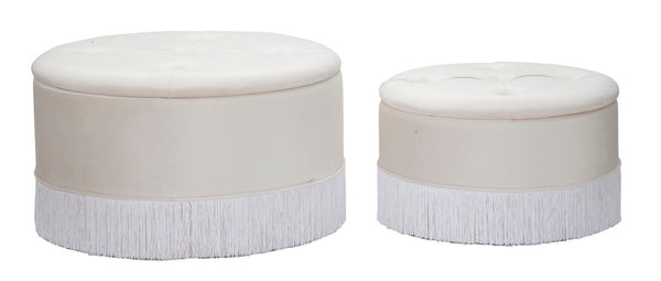 online Puff Container Lines Neues Paar Creme Ø71x41-55x33 cm in Sponge Wood und Creme Polyester