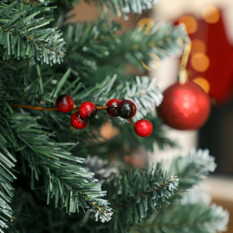 Albero di Natale Alto 210 cm 928 Rami Pigne e Bacche Rosse Base in Metallo Verde      