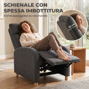 Poltrona Relax 67x87x102 cm Reclinabile Manuale 135° con Poggiapiedi in Tessuto Grigio Scuro      