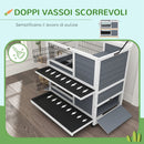 Conigliera in Legno da Interno a 2 Livelli con Ruote Vassoi Estraibili e Rampe Grigio
