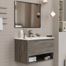 Mobile Bagno Sospeso 80 cm Lavabo e Specchio Milano Rovere