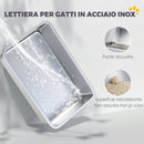Lettiera per Gatti XL in Acciaio Inox con Paletta Lati Alti Antiperdita Antiodore Fino a 7 kg Grigio      