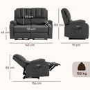 Divano 2 Posti Reclinabile Elettrico 135° 145x91x102 cm con Massaggio e Riscaldamento in Tessuto Effetto Pelle Grigio      