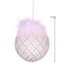 Set 4 Palline Decorative per Albero di Natale con Piume Ø10 cm Rosa/Champagne