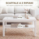Tavolino da Salotto Rettangolare 90x45x44,5 cm con Ampio Ripiano in MDF Bianco      