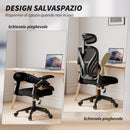 Sedia da Ufficio Ergonomica con Braccioli Ribaltabili Supporto Lombare e Poggiatesta Regolabile Nero      
