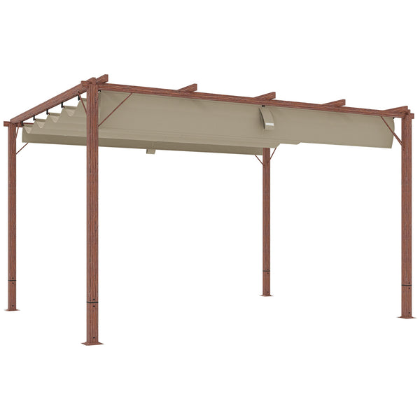 Gazebo Pergola da Giardino 382x300x232 cm con Tetto Retrattile in Poliestere e Alluminio color Legno acquista