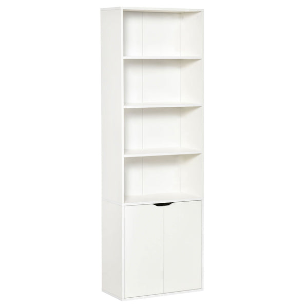 sconto Modernes Bücherregal 4 Regale 59 x 29 x 180 cm mit 2-türigem Schrank aus weißem Holz