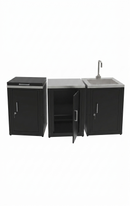 Composizione 3 Moduli Cucina Cucina 3 Fuochi a Gas + Armadietto con Anta + Mobile Lavandino Top in Acciaio Inox Nero