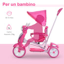 Triciclo Passeggino con Seggiolino Reversibile per Bambini Rosa